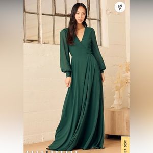 Lulus My Whole Heart Emerald Green Long Sleeve Wrap Dress